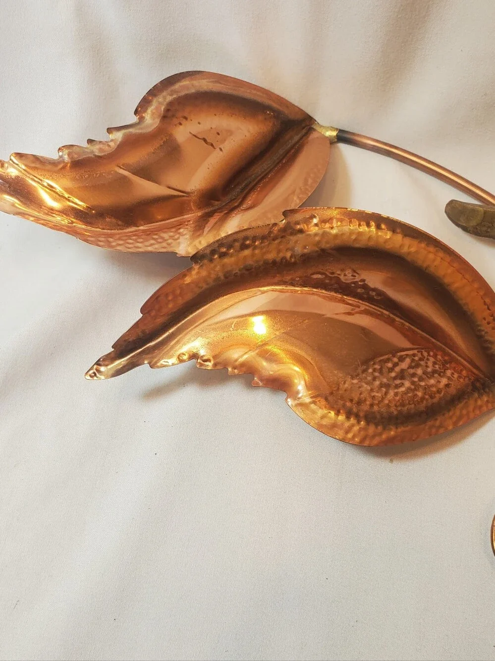 Metal & Wood Vintage Leaves Wall Hanging Brass & Copper MCM 19
